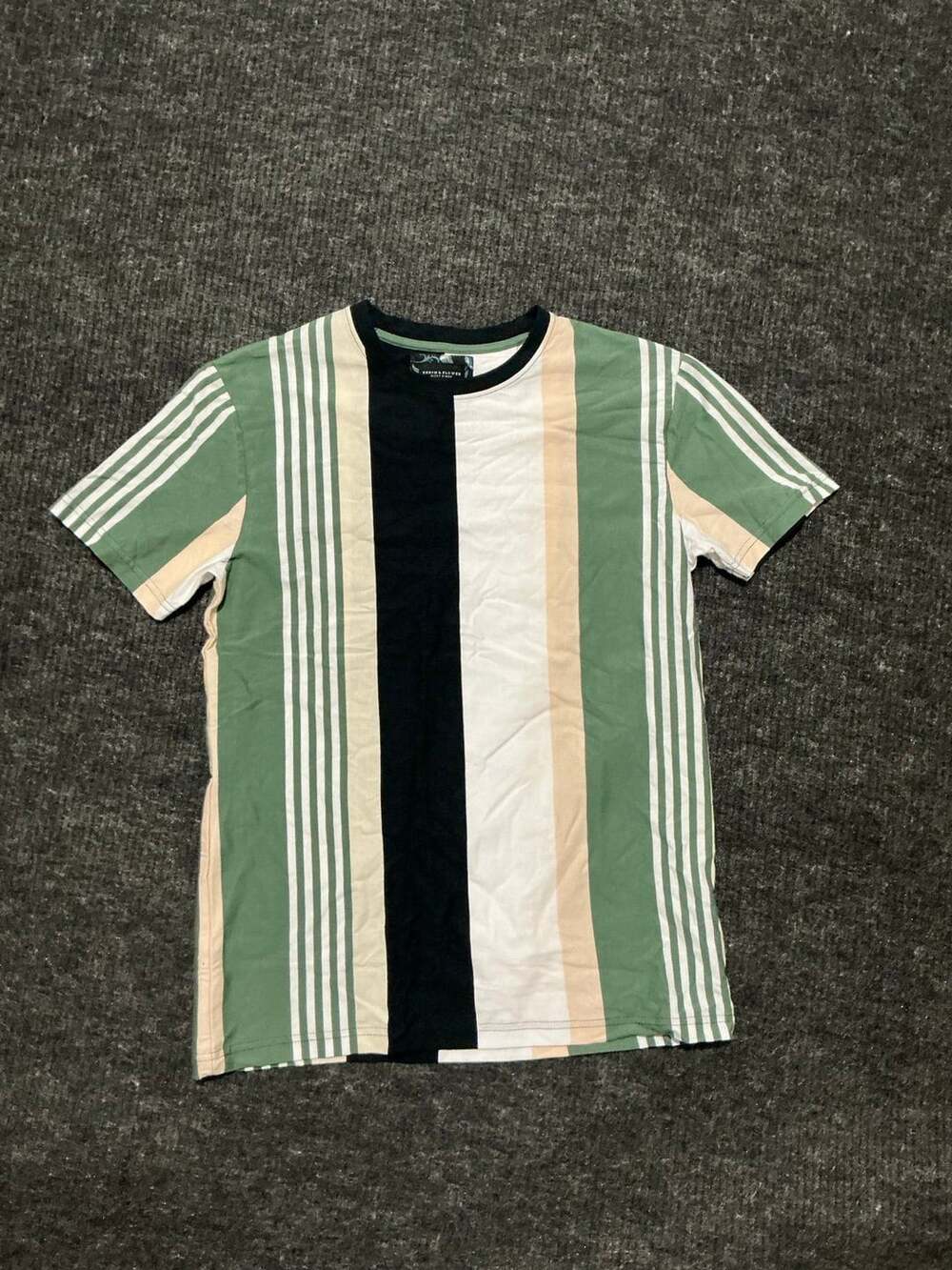 Denim & Flower Cotton T-shirt Mens Size Small Green and White Striped